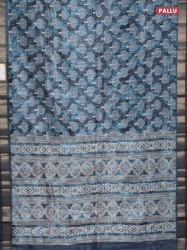 Semi tussar saree peacock blue with butta prints & sequin work and zari woven border