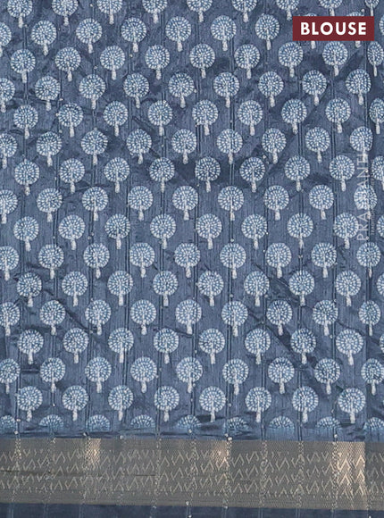 Semi tussar saree peacock blue with butta prints & sequin work and zari woven border