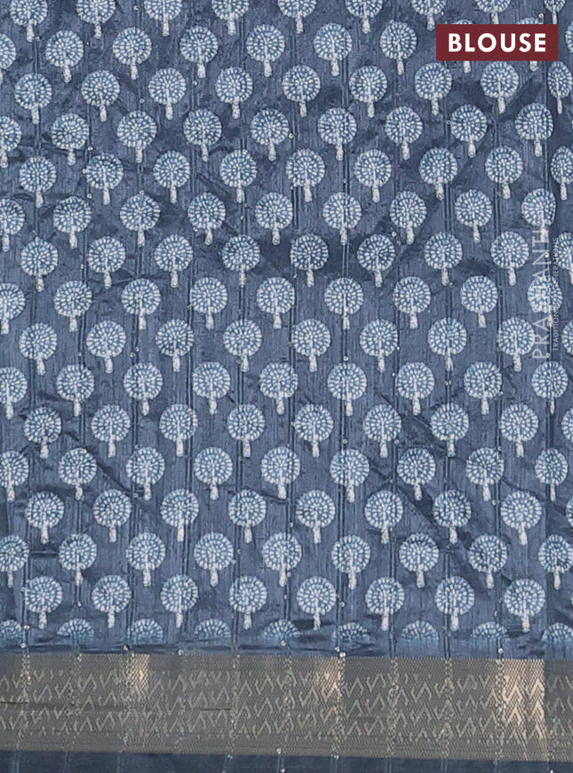 Semi tussar saree peacock blue with butta prints & sequin work and zari woven border