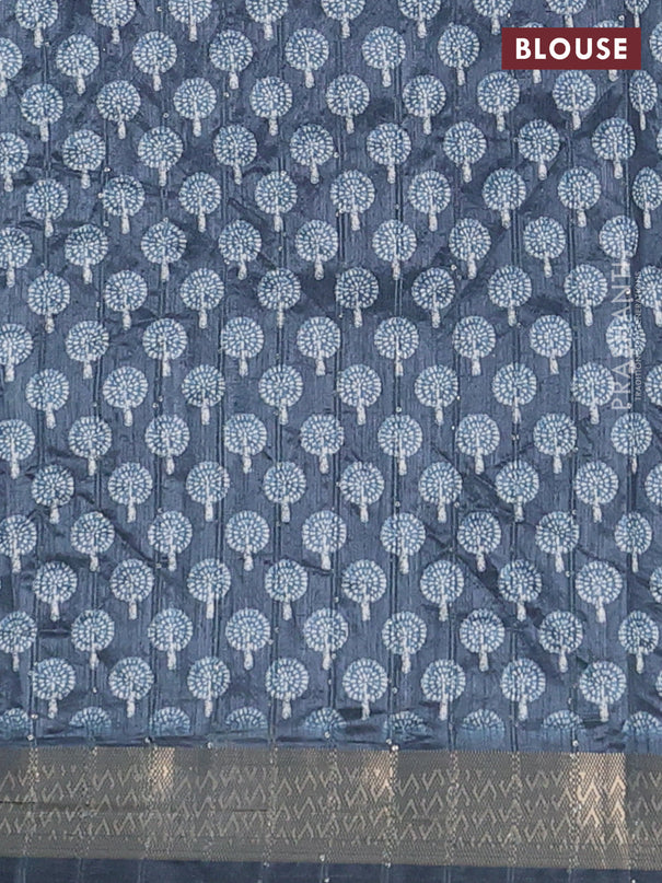 Semi tussar saree peacock blue with butta prints & sequin work and zari woven border