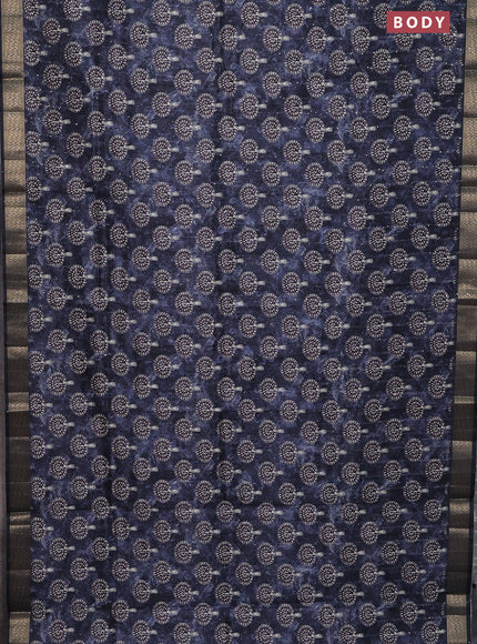 Semi tussar saree navy blue with butta prints & sequin work and zari woven border