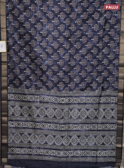 Semi tussar saree navy blue with butta prints & sequin work and zari woven border