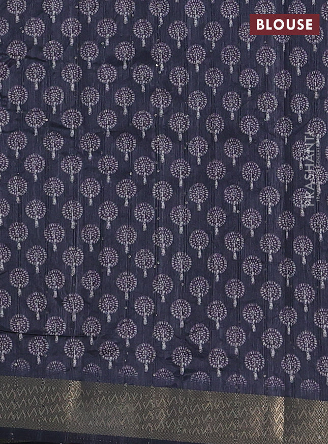 Semi tussar saree navy blue with butta prints & sequin work and zari woven border