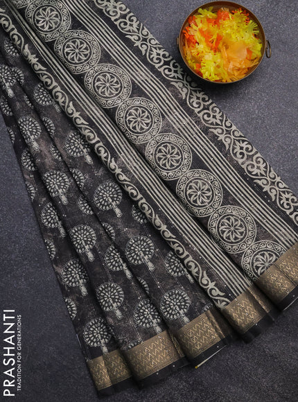 Semi tussar saree grey with butta prints & sequin work and zari woven border
