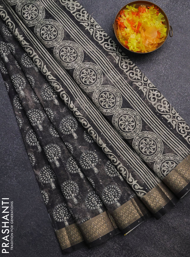 Semi tussar saree grey with butta prints & sequin work and zari woven border