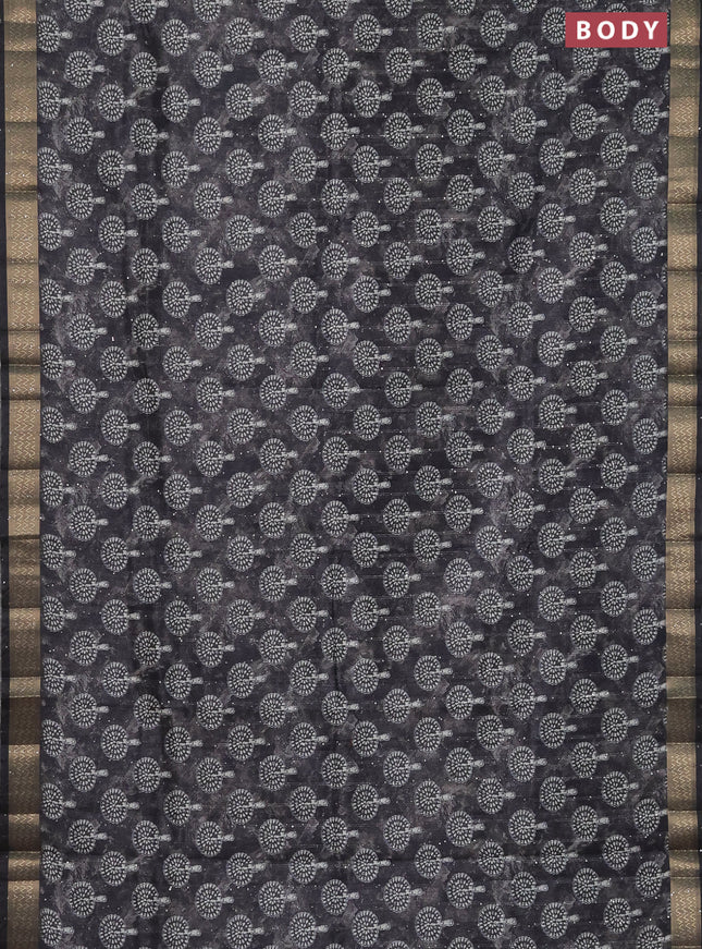 Semi tussar saree grey with butta prints & sequin work and zari woven border