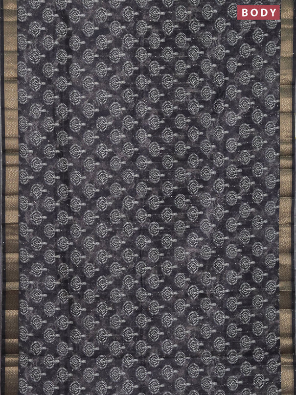 Semi tussar saree grey with butta prints & sequin work and zari woven border
