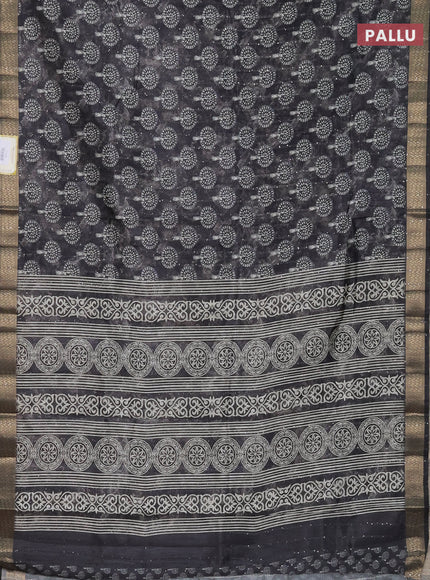 Semi tussar saree grey with butta prints & sequin work and zari woven border