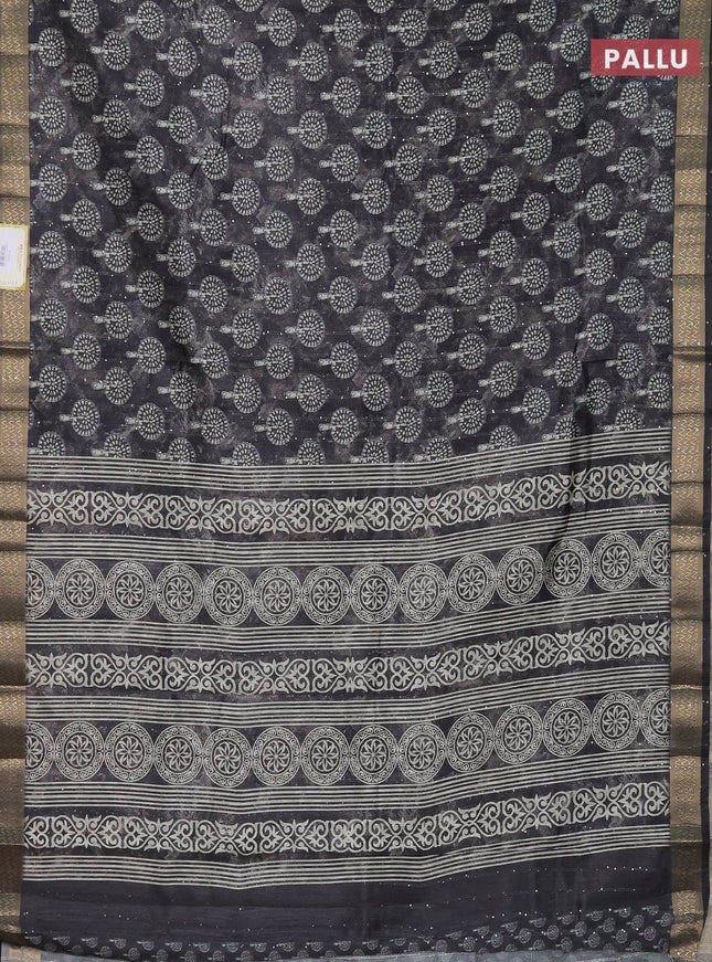 Semi tussar saree grey with butta prints & sequin work and zari woven border