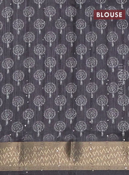Semi tussar saree grey with butta prints & sequin work and zari woven border