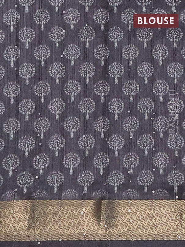 Semi tussar saree grey with butta prints & sequin work and zari woven border