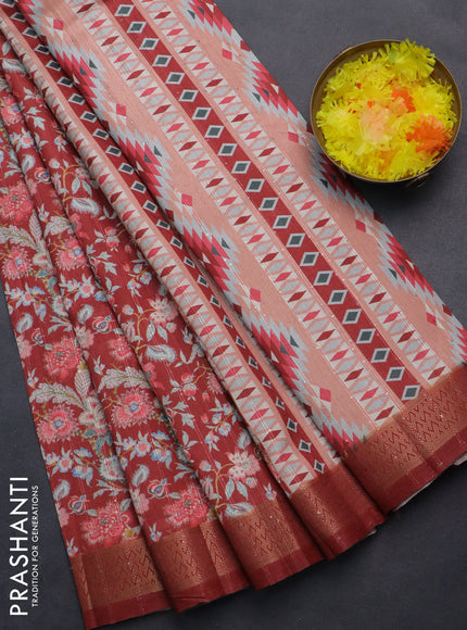 Semi tussar saree maroon with allover kalamkari prints & sequin work and zari woven border