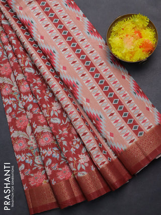 Semi tussar saree maroon with allover kalamkari prints & sequin work and zari woven border