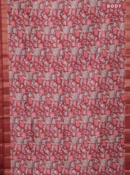 Semi tussar saree maroon with allover kalamkari prints & sequin work and zari woven border