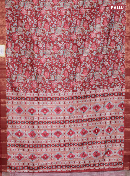 Semi tussar saree maroon with allover kalamkari prints & sequin work and zari woven border