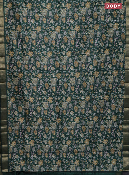 Semi tussar saree green with allover kalamkari prints & sequin work and zari woven border