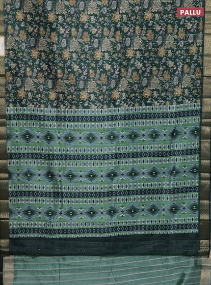 Semi tussar saree green with allover kalamkari prints & sequin work and zari woven border