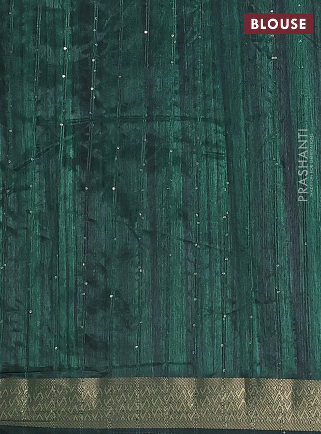 Semi tussar saree green with allover kalamkari prints & sequin work and zari woven border