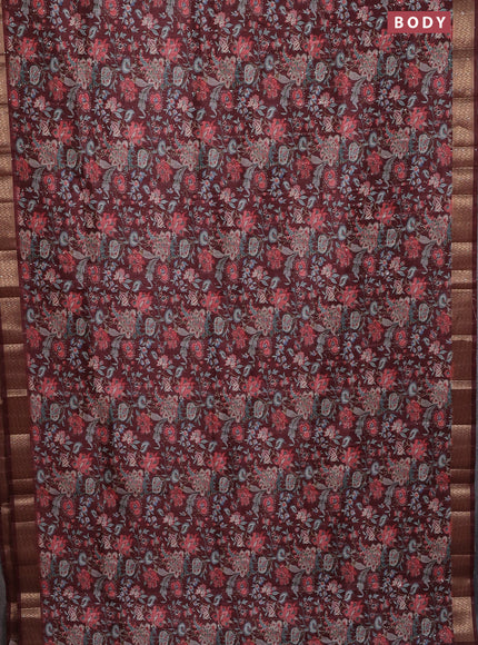 Semi tussar saree maroon with allover kalamkari prints & sequin work and zari woven border