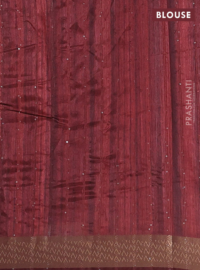Semi tussar saree maroon with allover kalamkari prints & sequin work and zari woven border