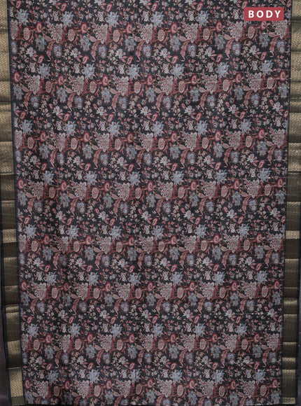 Semi tussar saree grey with allover kalamkari prints & sequin work and zari woven border