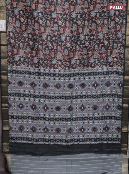 Semi tussar saree grey with allover kalamkari prints & sequin work and zari woven border