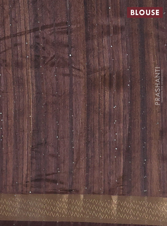 Semi tussar saree brown with allover kalamkari prints & sequin work and zari woven border