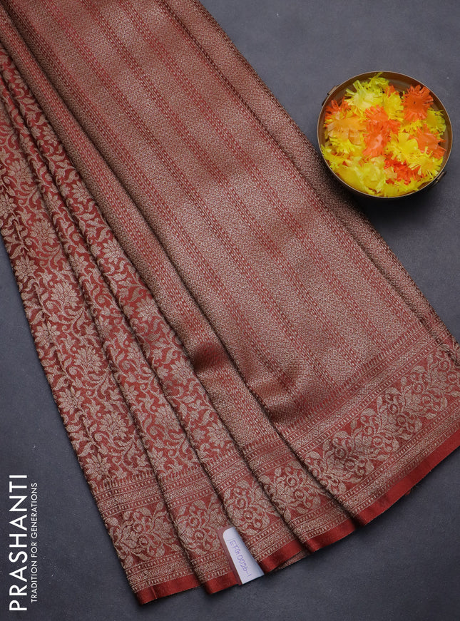 Banarasi semi crepe saree rust shade with allover thread & zari woven brocade weaves and woven border