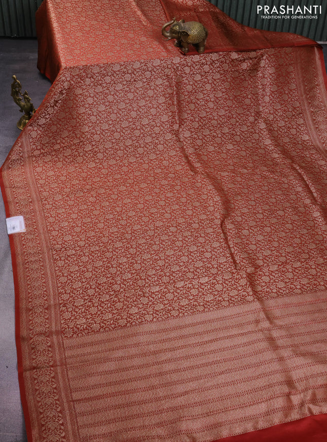 Banarasi semi crepe saree rust shade with allover thread & zari woven brocade weaves and woven border