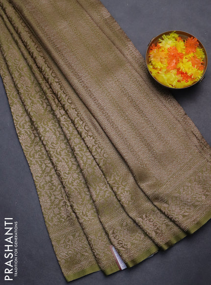 Banarasi semi crepe saree mehendi green with allover thread & zari woven brocade weaves and woven border