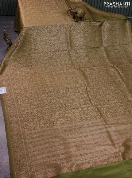 Banarasi semi crepe saree mehendi green with allover thread & zari woven brocade weaves and woven border