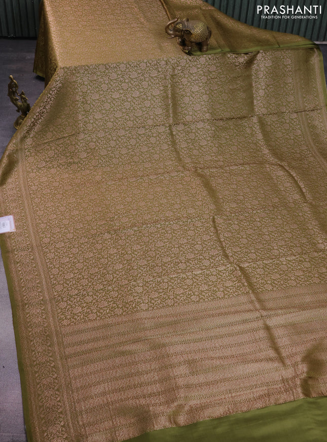Banarasi semi crepe saree mehendi green with allover thread & zari woven brocade weaves and woven border