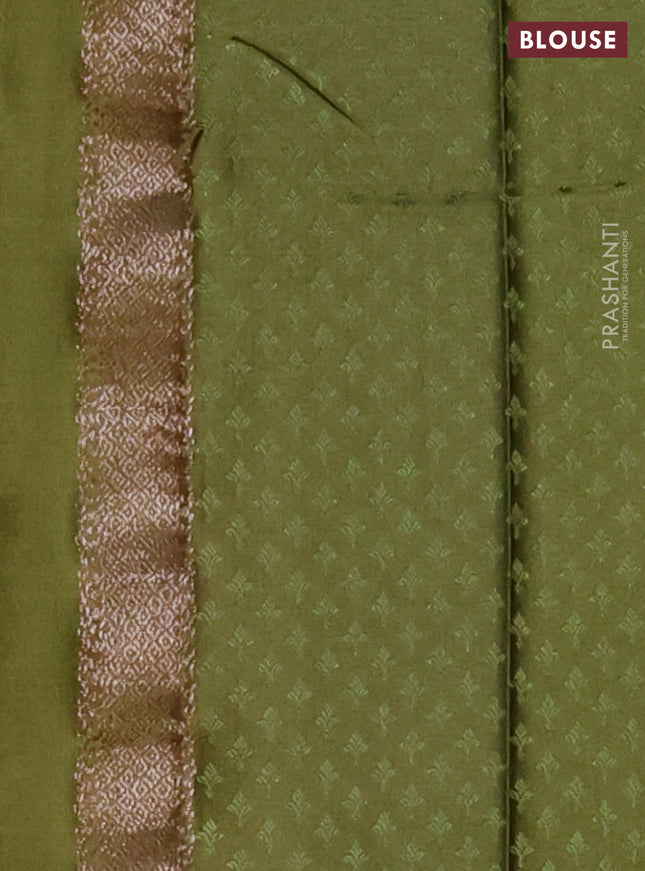 Banarasi semi crepe saree mehendi green with allover thread & zari woven brocade weaves and woven border