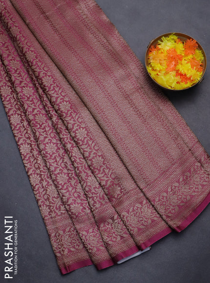 Banarasi semi crepe saree dark magenta pink with allover thread & zari woven brocade weaves and woven border