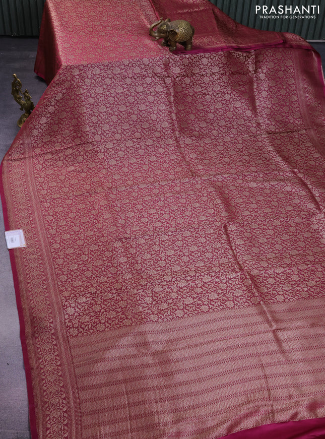 Banarasi semi crepe saree dark magenta pink with allover thread & zari woven brocade weaves and woven border