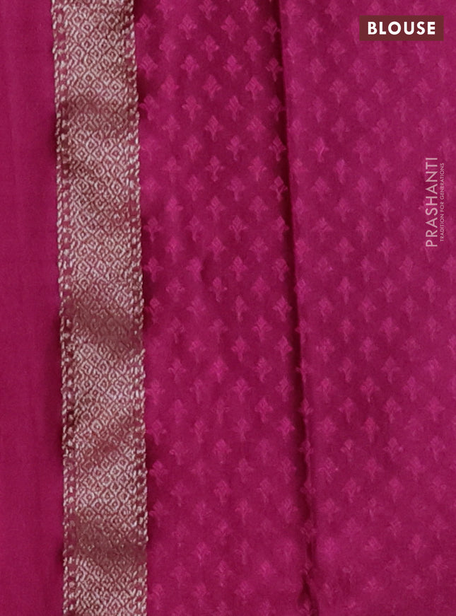 Banarasi semi crepe saree dark magenta pink with allover thread & zari woven brocade weaves and woven border
