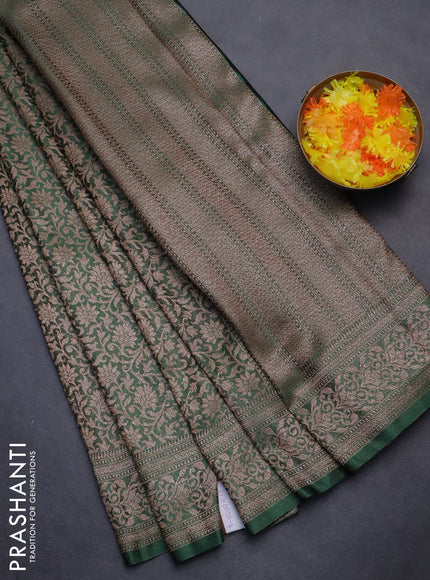 Banarasi semi crepe saree green with allover thread & zari woven brocade weaves and woven border