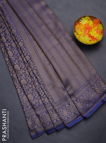 Banarasi semi crepe saree blue with allover thread & zari woven brocade weaves and woven border