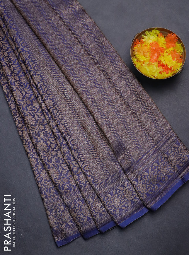 Banarasi semi crepe saree blue with allover thread & zari woven brocade weaves and woven border