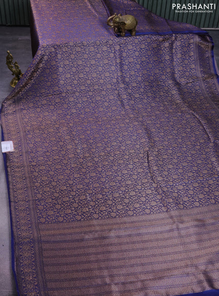 Banarasi semi crepe saree blue with allover thread & zari woven brocade weaves and woven border