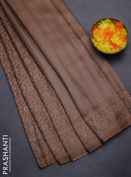Banarasi semi crepe saree brown with allover thread & zari woven brocade weaves and woven border