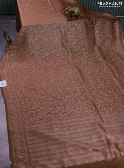 Banarasi semi crepe saree brown with allover thread & zari woven brocade weaves and woven border