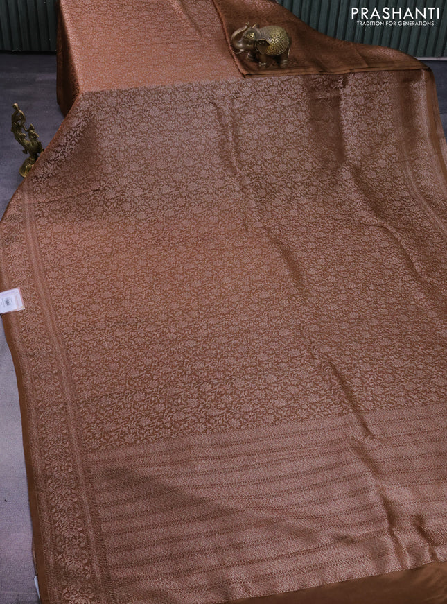Banarasi semi crepe saree brown with allover thread & zari woven brocade weaves and woven border
