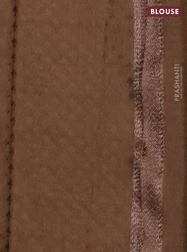 Banarasi semi crepe saree brown with allover thread & zari woven brocade weaves and woven border