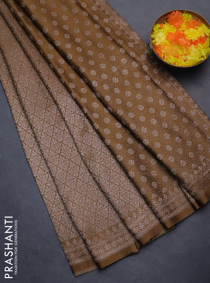 Banarasi semi crepe saree dark mehendi green with allover thread & zari woven brocade weaves and woven border