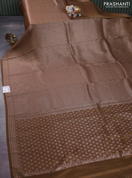 Banarasi semi crepe saree dark mehendi green with allover thread & zari woven brocade weaves and woven border