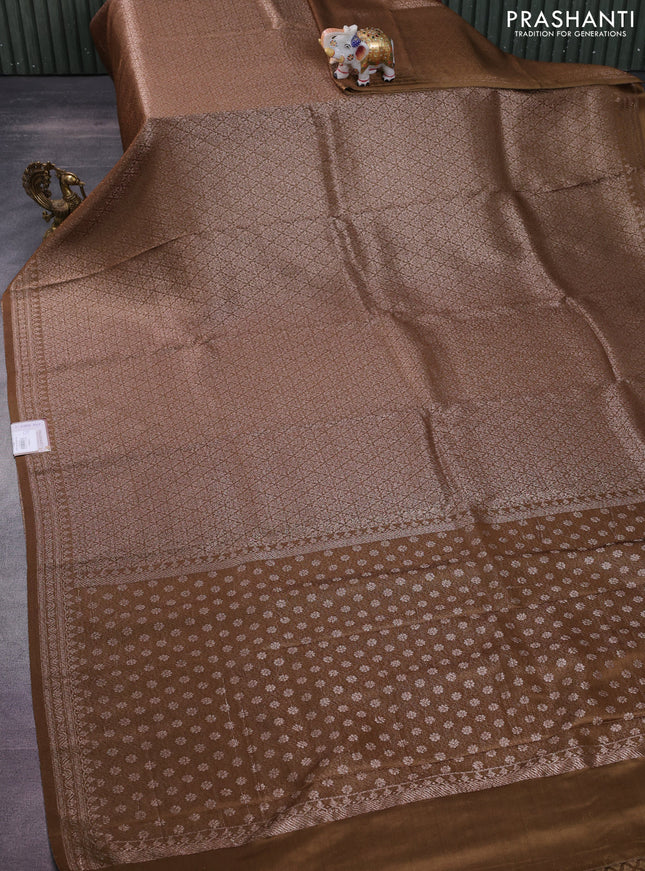 Banarasi semi crepe saree dark mehendi green with allover thread & zari woven brocade weaves and woven border