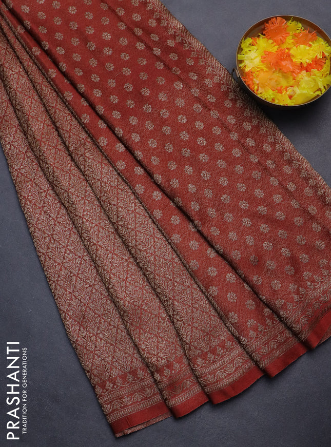 Banarasi semi crepe saree rust shade with allover thread & zari woven brocade weaves and woven border