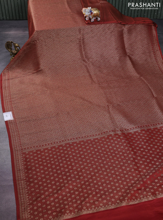 Banarasi semi crepe saree rust shade with allover thread & zari woven brocade weaves and woven border