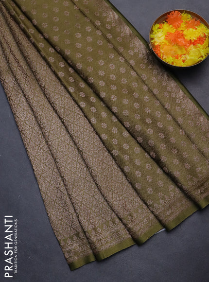 Banarasi semi crepe saree mehendi green with allover thread & zari woven brocade weaves and woven border
